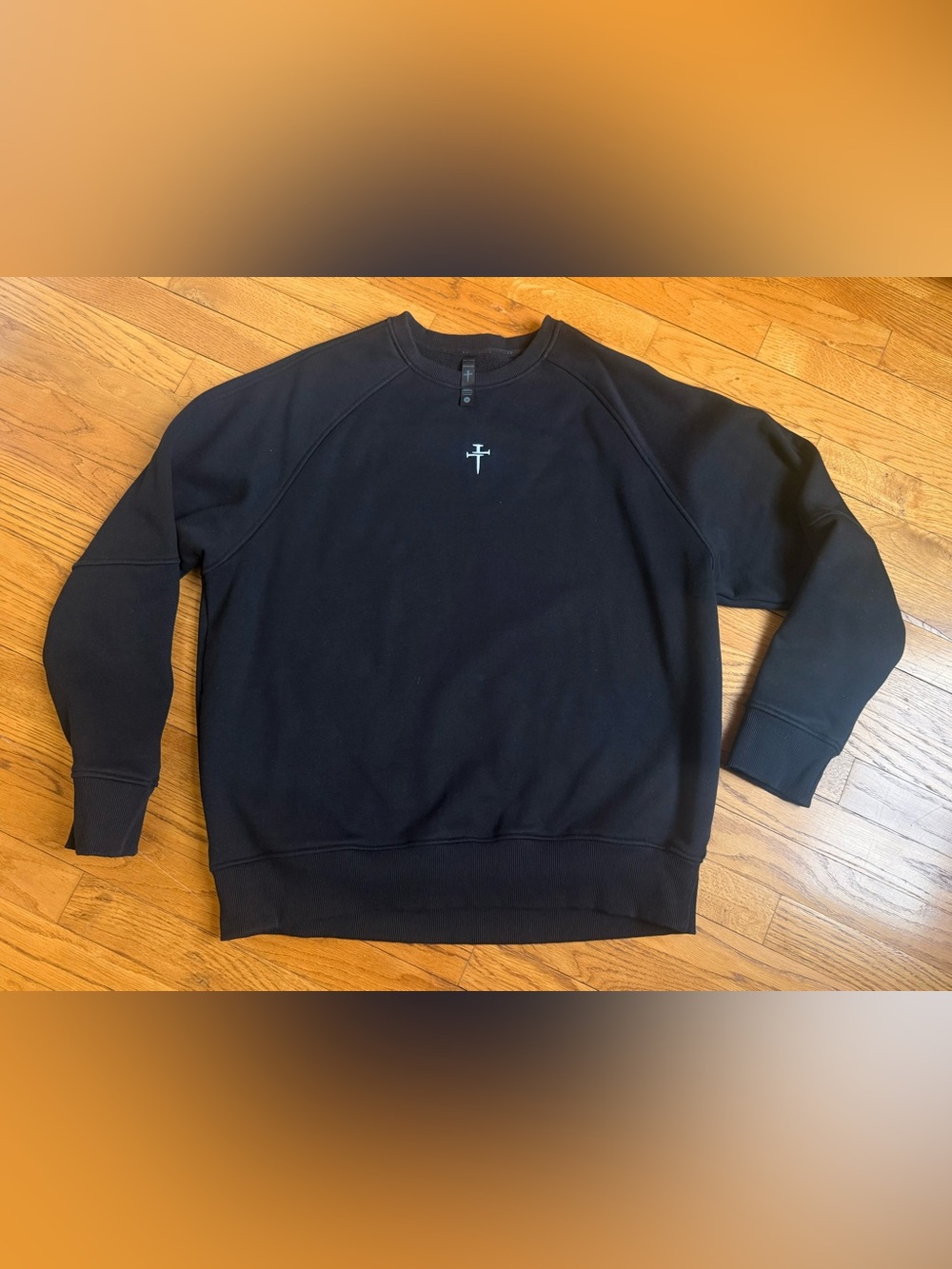 Men's Three NailsBlack Crewneck Sweatshirt with Small Cross Emblem